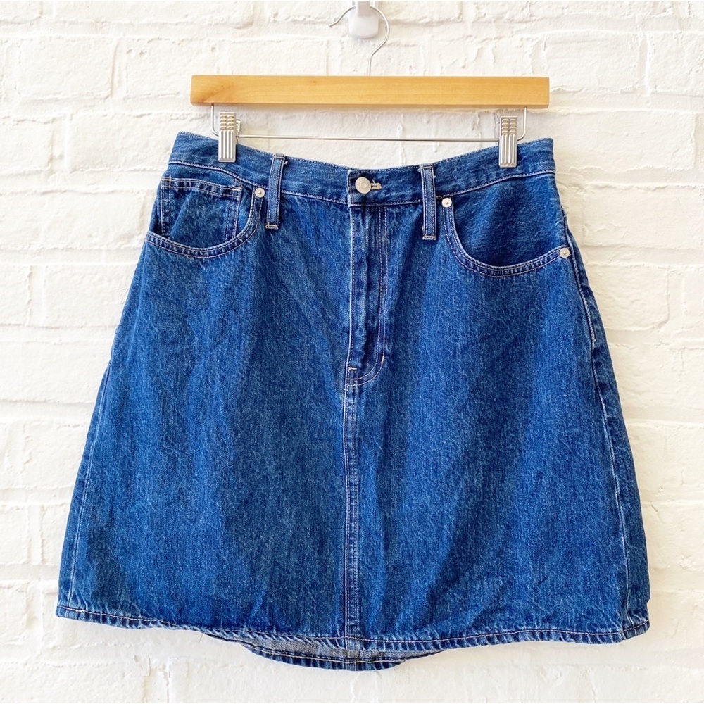 Madewell || Rigid‎ Denim A-Line High Waist Mini Skirt Sunberry Wash Blue 30